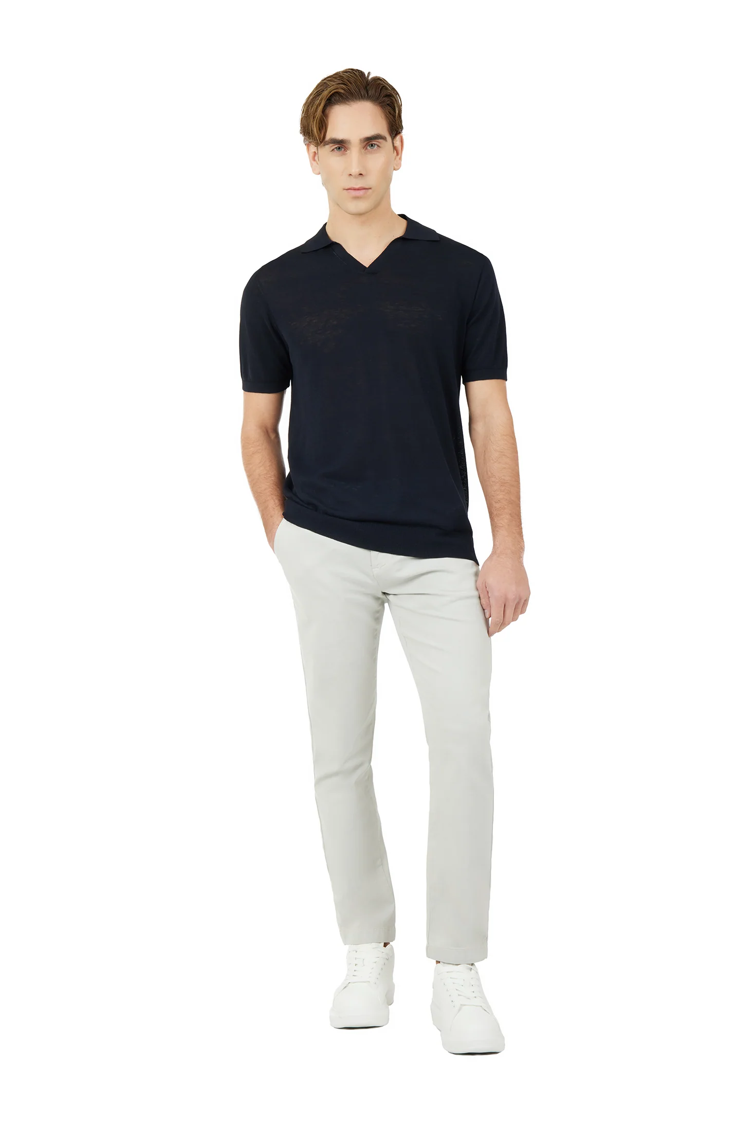 Polo derby in maglia misto lino seta - Image 8
