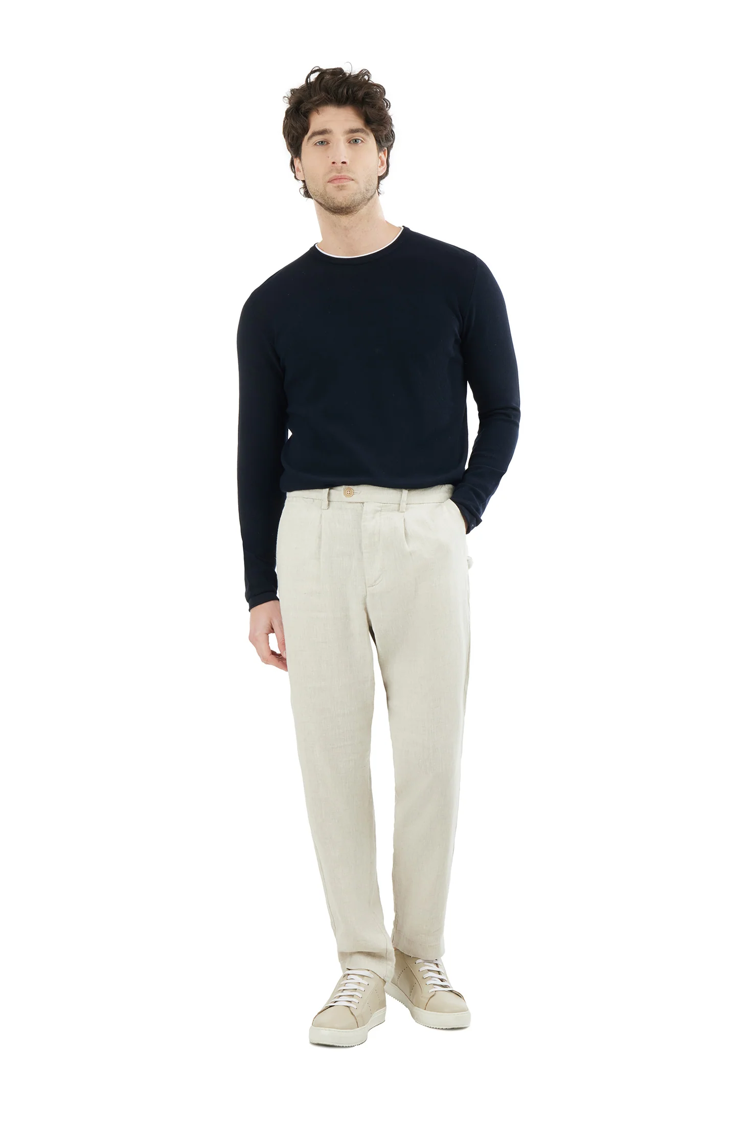 Pantaloni chinos drop crotch fit in 100% lino - Image 3