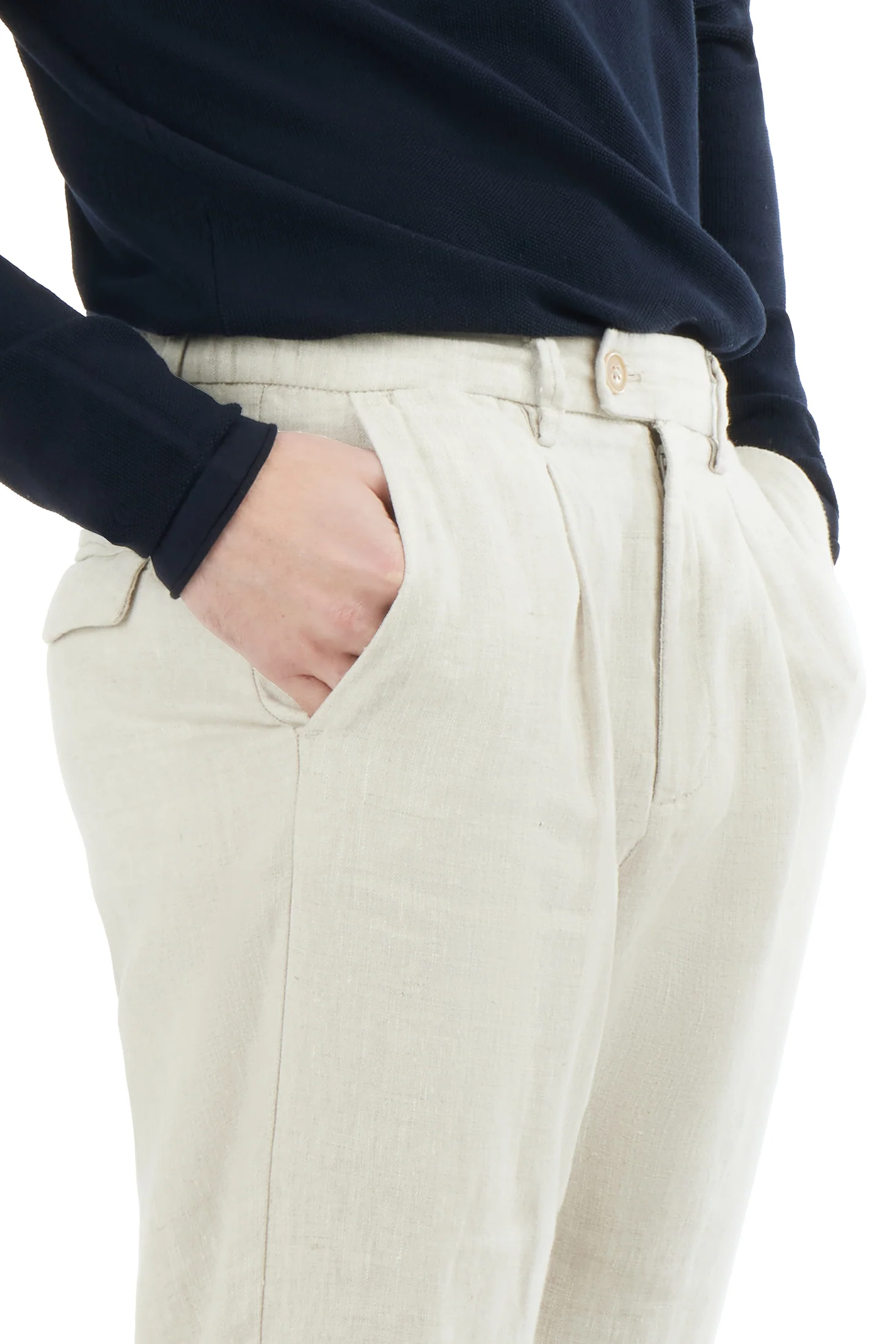 Pantaloni chinos drop crotch fit in 100% lino - Image 4